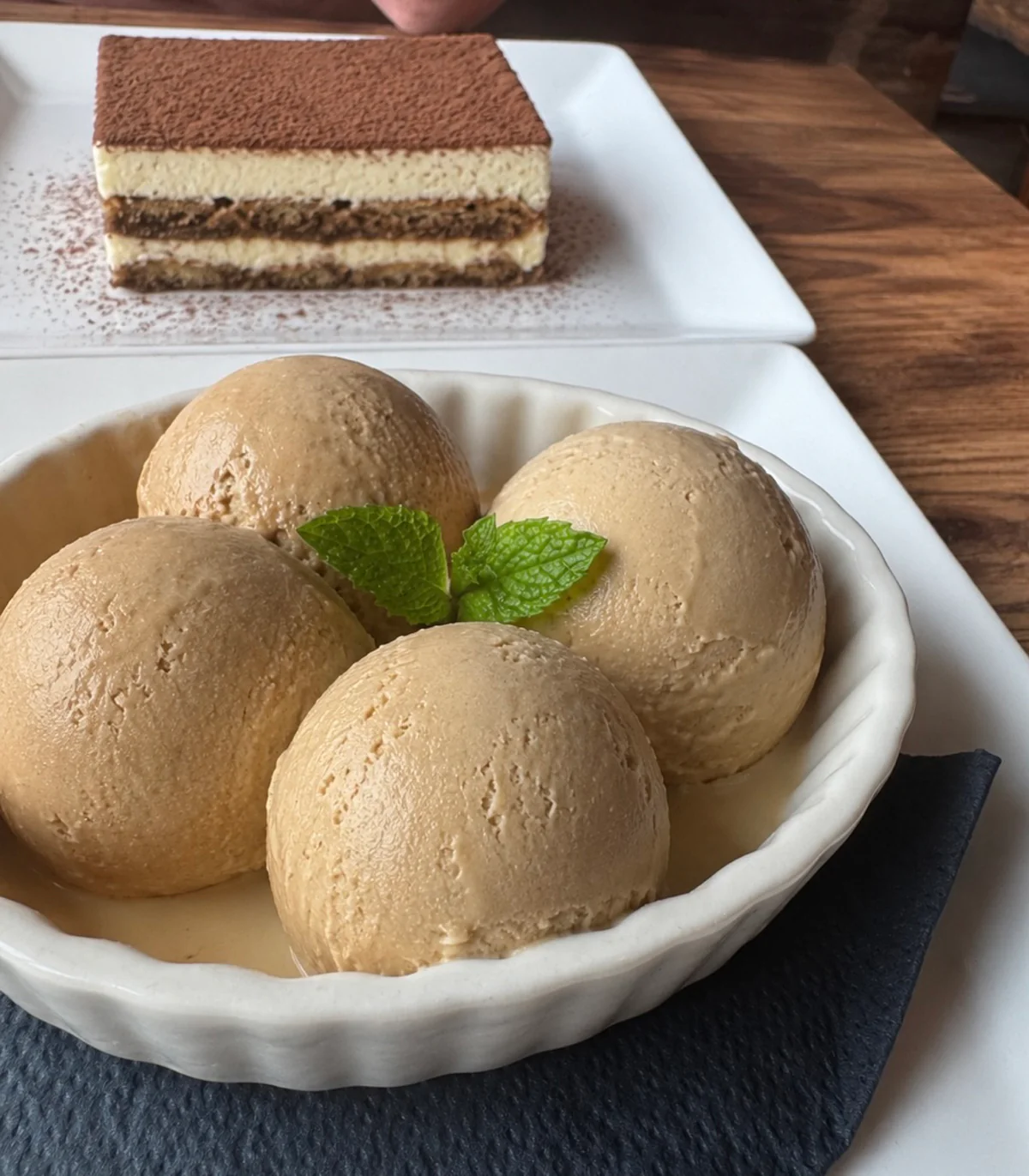 Tiramisu and caramel gelato